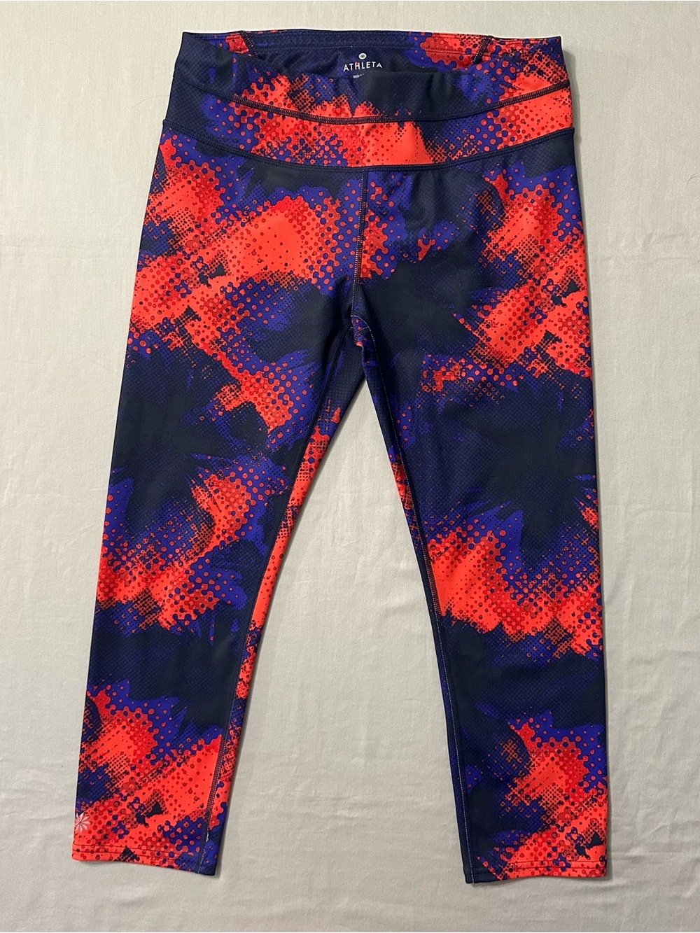 Athleta Cropped Leggings Womens M Medium Blue Orange Abstract Back Zip Pocket - Picture 2 of 12